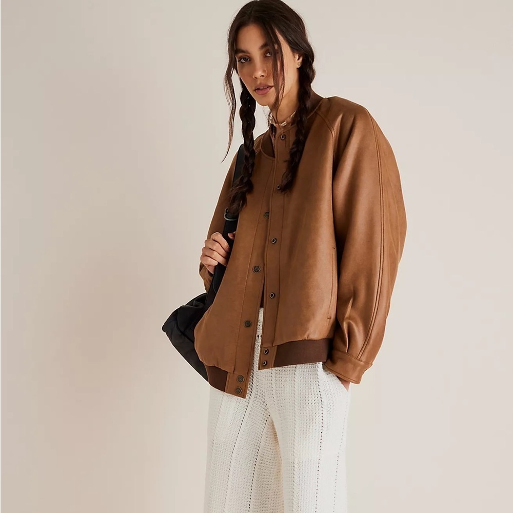 NWT We The Free Wild Rose Vegan Suede Bomber Jacket - Picture 3 of 8